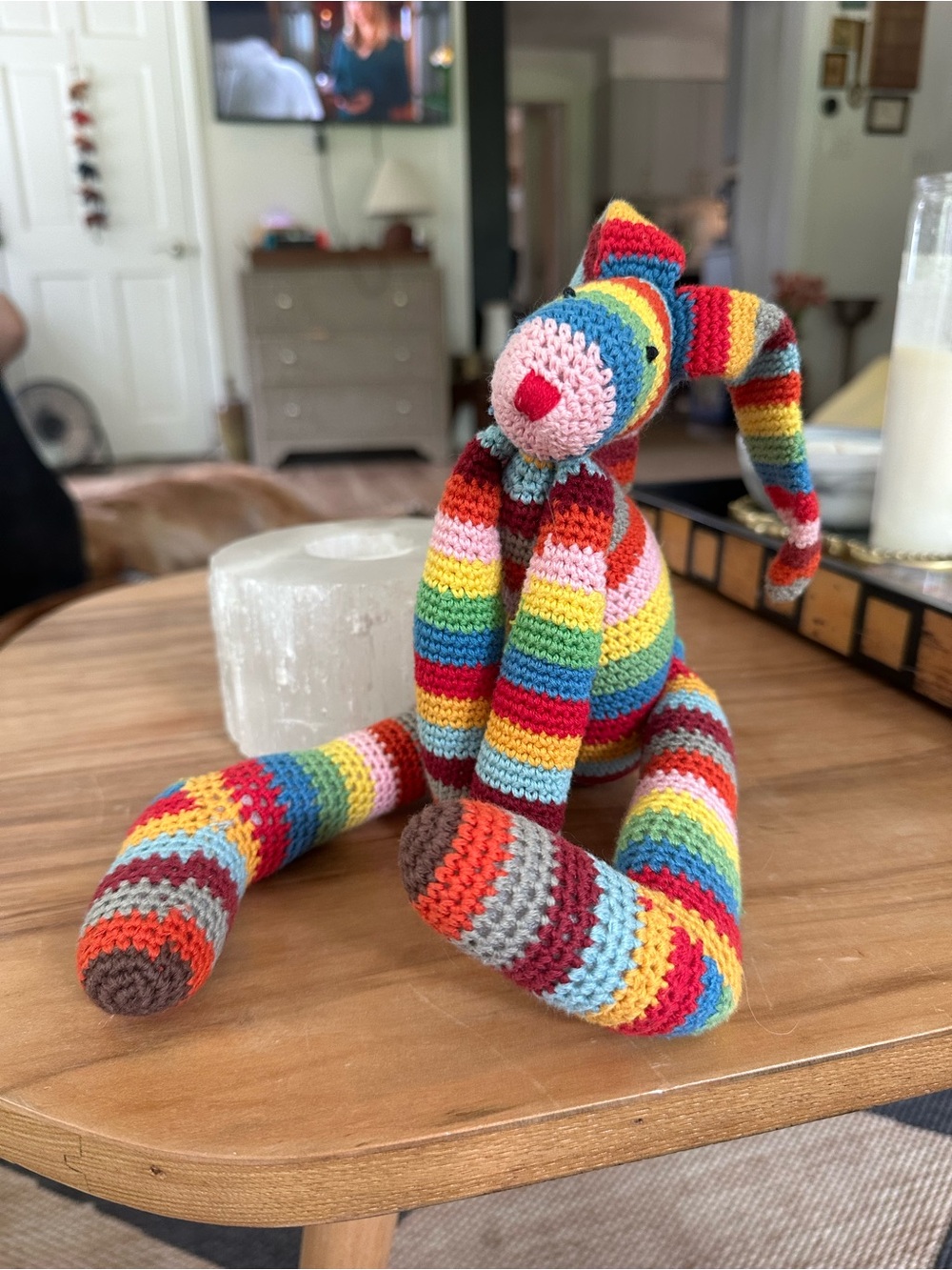 Schylling Handmade Rainbow Striped Crochet Stuffed rabbit - Colorful - Picture 5 of 5